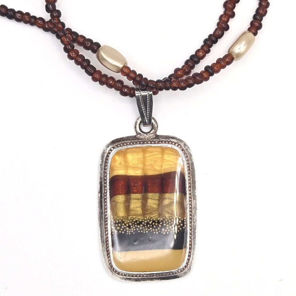 Kenneth Cole‎ Enameled Pendant Necklace 2-Strand Seed Beads and Faux Pearls KC